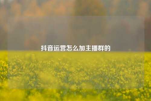 抖音运营怎么加主播群的